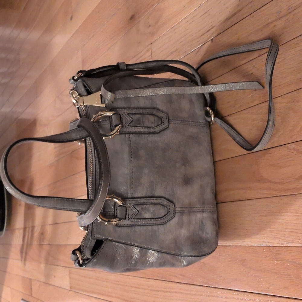 Aimee Kestenberg grey metallic leather small satchel crossbody Bag Fall Staple